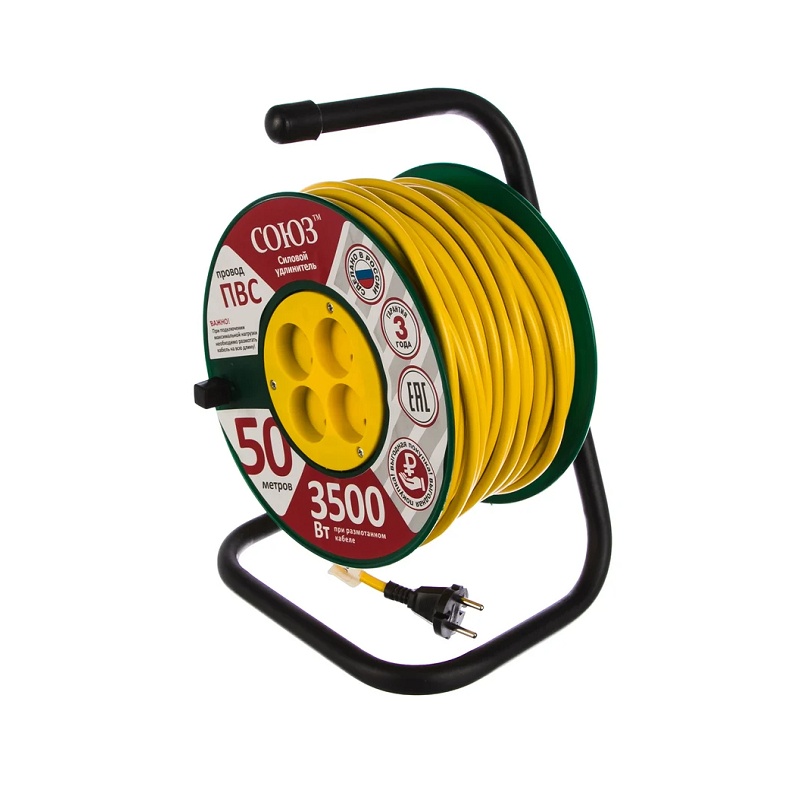 Удлинитель силовой на катушке 481S-3305, ПВС, 3500 Вт, б/з, 50 м