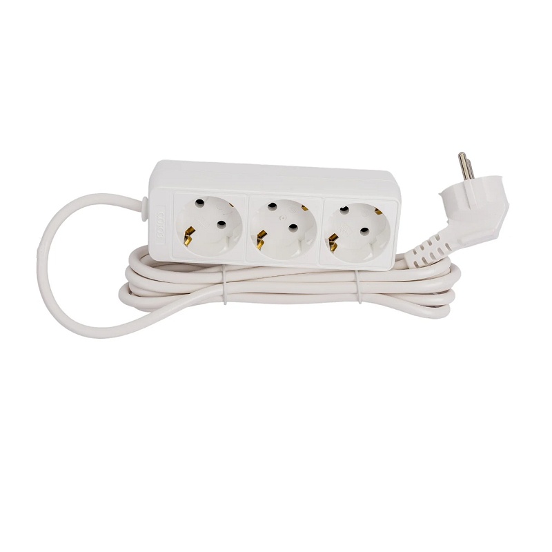 Удлинитель бытовой 481S-9303, 3 гнезда, ПВС, 2200 Вт, с/з, 3 м, белый