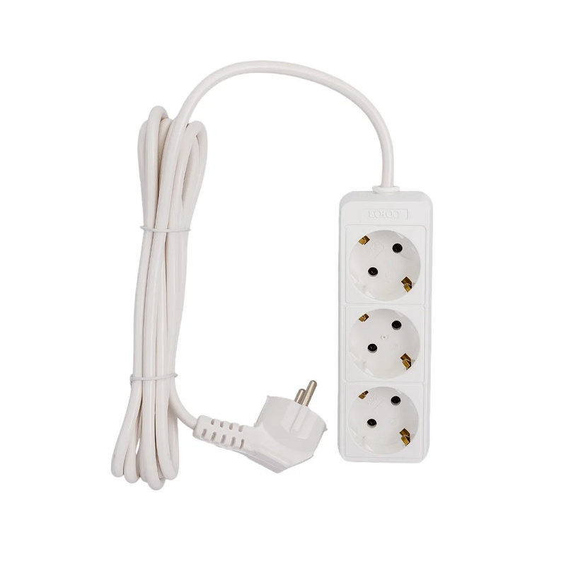 Удлинитель бытовой 481S-9303, 3 гнезда, ПВС, 2200 Вт, с/з, 3 м, белый