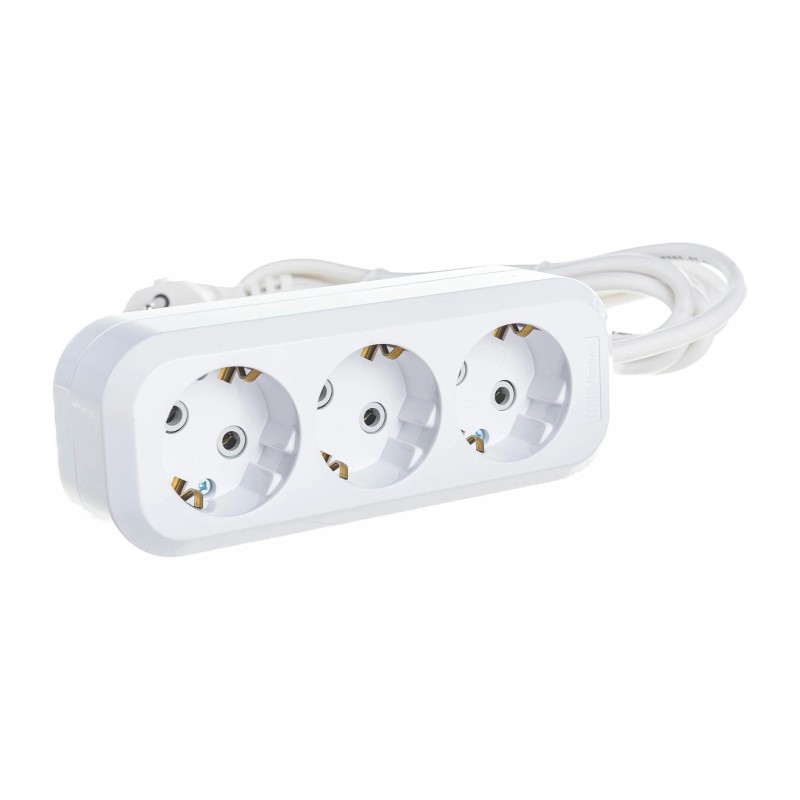 Удлинитель бытовой 9631976, 3 гнезда, ПВС 3х1, 3680 Вт, с/з, 2 м, белый