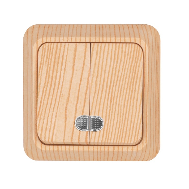 Выключатель о/у Ладога SQ1801-0046, 2 клавиши, с/инд, светлое дерево