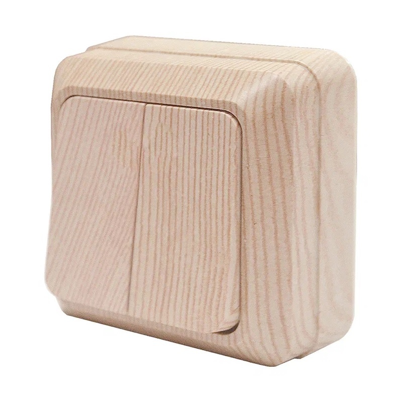 Выключатель о/у Олимп 5560834, 2 клавиши, б/инд, IP20, светлое дерево