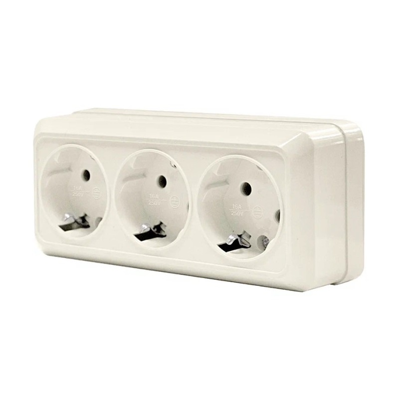 Розетка о/у Олимп 1167, 3 гнезда, с/з, слоновая кость