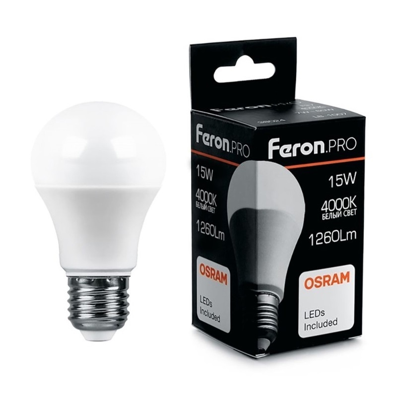 Лампа светодиодная Feron Pro LED E27, груша, 15Вт, 230В, 4000К, нейтральный свет