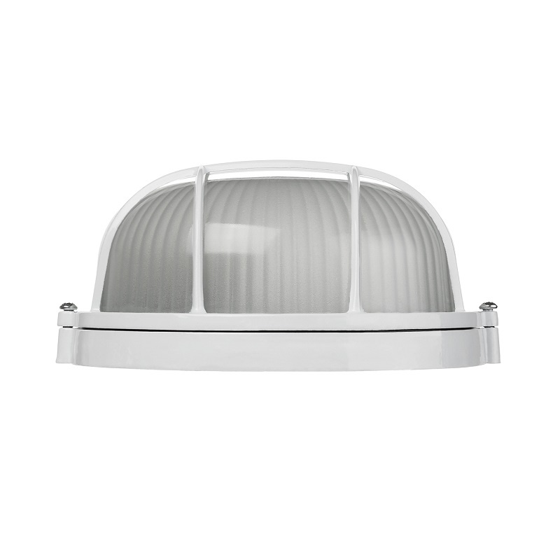 Светильник НПБ под Е27, 60 Вт, круг с решеткой, белый металл+стекло, IP54