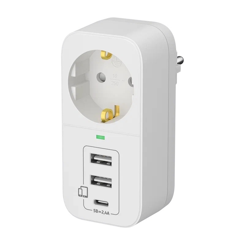 Разветвитель Фотон 1 гнездо AM 16-1E-USB/A2C1 с/з, 16А + 3хUSB 2.4А, белый