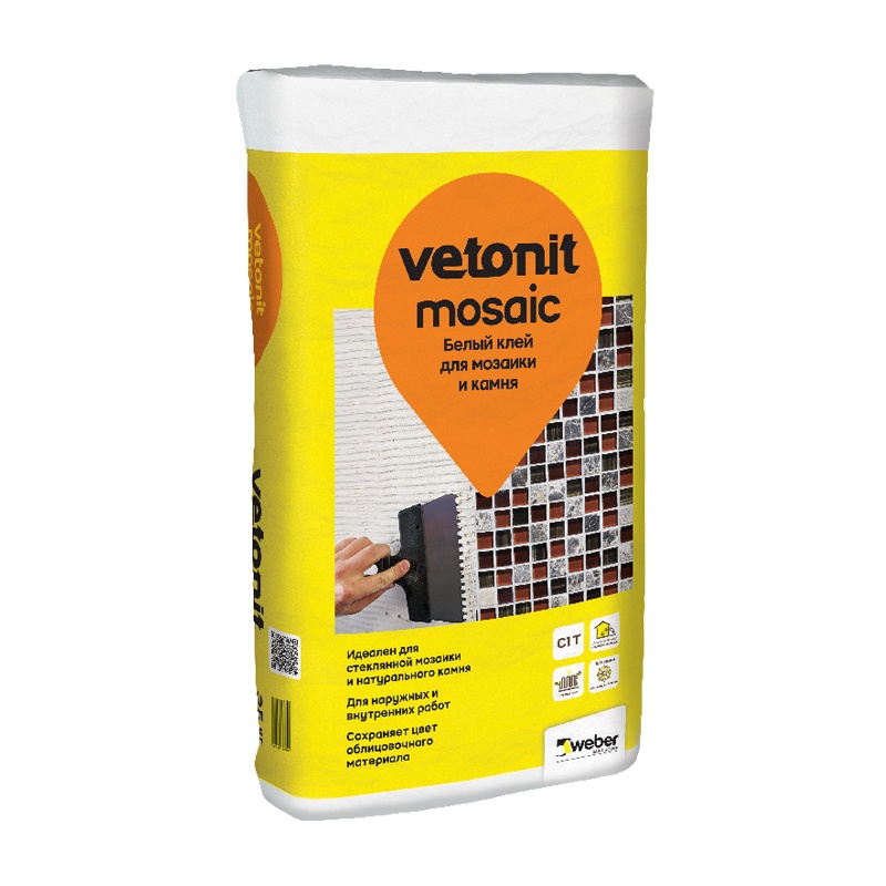 Клей для плитки, мозаики и камня Vetonit Мозаик белый (25 кг)