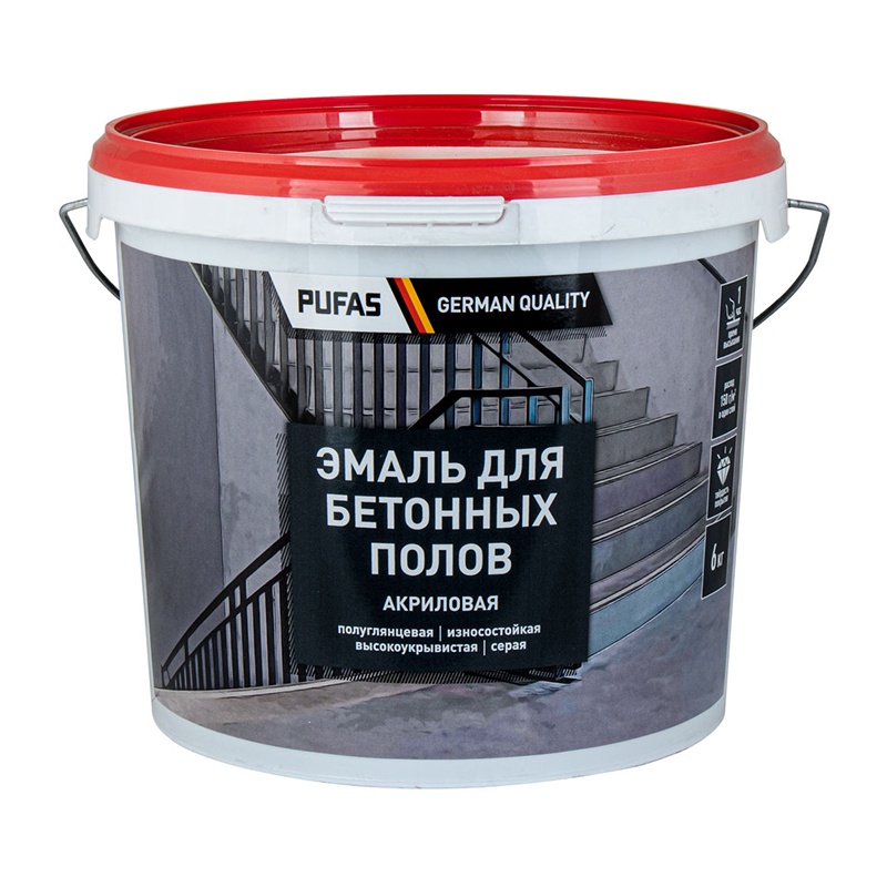Эмаль акриловая для бетонных полов Pufas серая, морозостойкая (6 кг)
