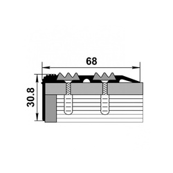 Порог угл. с ПВХ встав. Лука, серебро анод. (0,9 м х 30,8 мм х 68 мм)