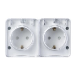 Розетка о/у Atlasdesign Profi ATN540126, 2 гнезда, горизонтальная, с/з, з/ш и крышкой, IP54, белая