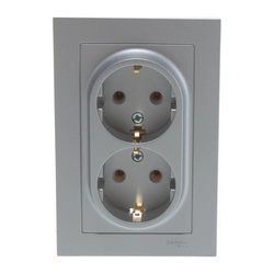 Розетка с/у Atlasdesign ATN000324, 2 гнезда, с/з, алюминий