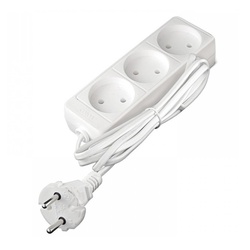 Удлинитель бытовой 481S-0303, 3 гнезда, ШВВП, 1300 Вт, б/з, 3 м, белый
