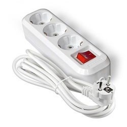 Удлинитель бытовой 9631987, 3 гнезда, ПВС 3х1, 2990 Вт, с/з и выключателем, 5 м, белый