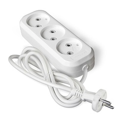 Удлинитель бытовой 639М-02, 3 гнезда, ПВС 2х0,75, 1380 Вт, б/з, 2 м, белый
