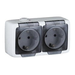 Розетка о/у Alfa РА16-251, 2 гнезда, с/з и крышкой, IP44, белая