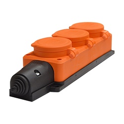 Розетка 3 гнезда, 2Р+РЕ, 16А, 230В, IP44, каучук, оранжевая