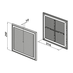 Решетка разъемная НашВент 250х250 мм МВ 250-с, с москитной сеткой