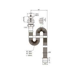 Сифон гофрированный Orio АС-3011, 1 1/2"х40 мм, решетка d=70мм, переход на 50мм